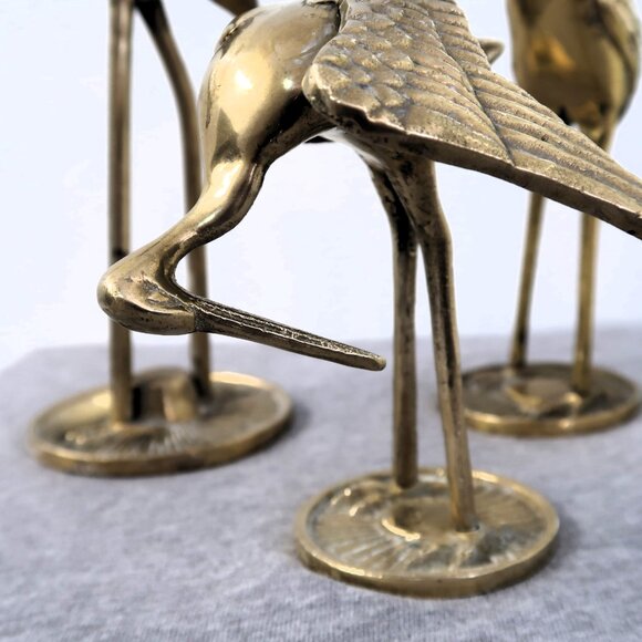 Vintage Brass Crane Birds Sculptures Trinket Decor Set of Three See Description - Picture 3 of 9